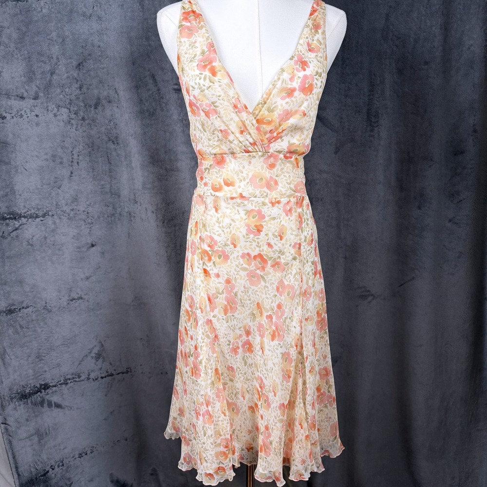 Vintage Nougat London 90s Y2K Silk Floral Midi Dress Ethereal Fairy Garden S